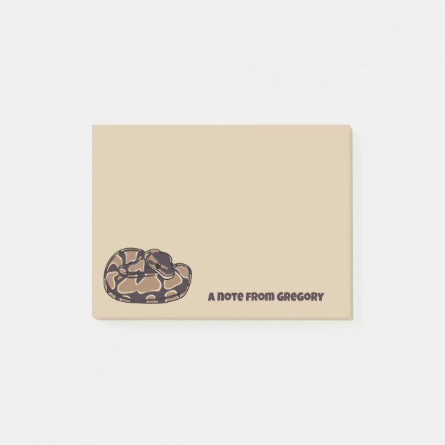 Ball Python Snake, Brown and Tan Personalised Post-it Notes (Front)