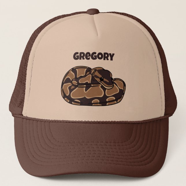 Ball Python Snake, Brown and Tan Personalised Trucker Hat (Front)