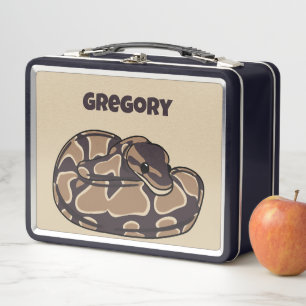 Ball Python Snake, Brown and Tan Personalized Metal Lunch Box