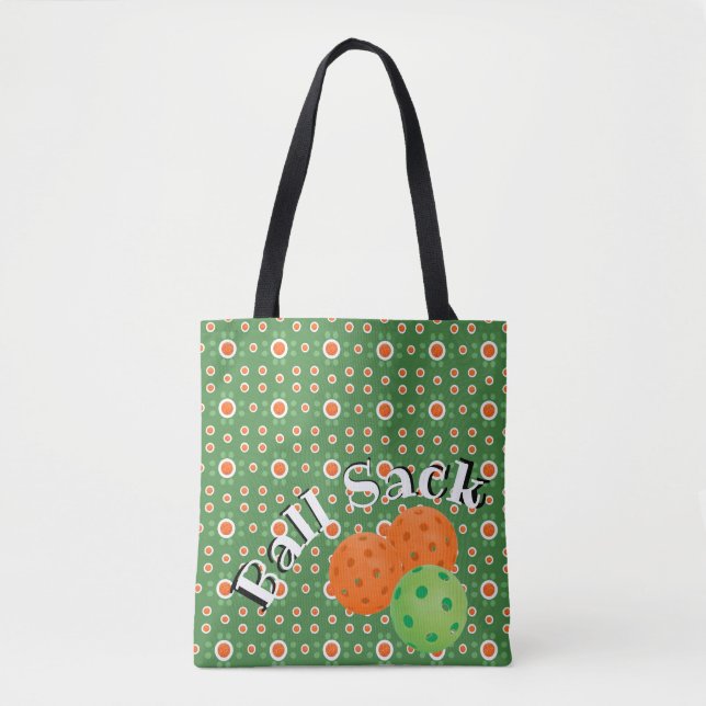 Ball Sack for Pickleballs - Green and Orange Tote Bag (Front)