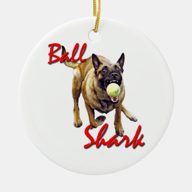 Ball Shark Belgian Malinois ornament (Front)