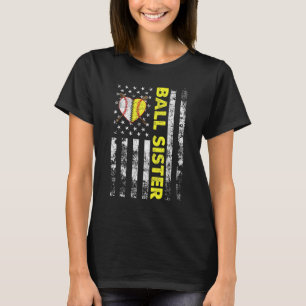 Ball Sister Softball Baseball American Flag Mother T-Shirt