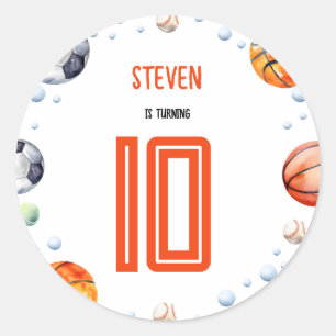 Ball sports kids birthday classic round sticker