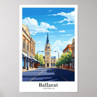 Ballarat Australia Travel Art Vintage Illustration