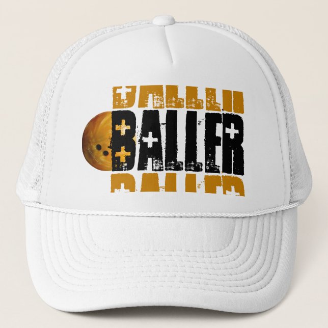 Baller Bowling Ball Bowler Cool Trucker Hat (Front)