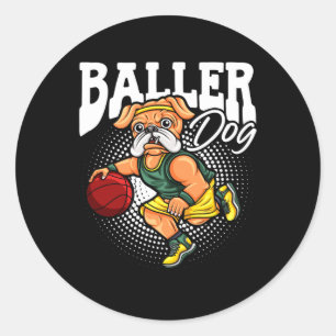 Baller Dog Sports Athlete Bulldog Muscular Dog Bas Classic Round Sticker