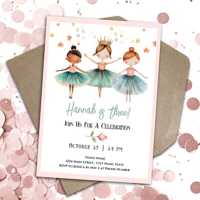 Ballerina 3rd Birthday Girl Invitation (Creator Uploaded)