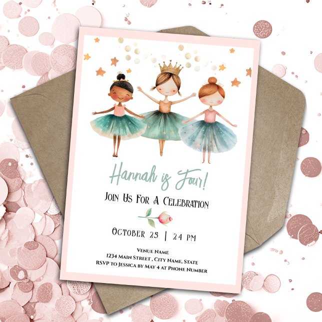 Ballerina 4th Birthday Girl Invitation (Creator Uploaded)
