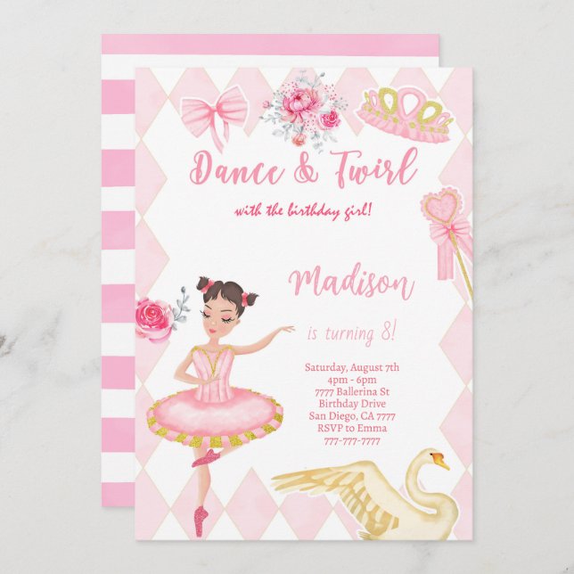 Ballerina 8th Birthday Invitation  (Front/Back)