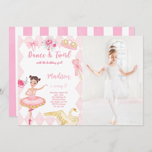 Ballerina 8th Birthday Photo Invitation  (Front/Back)