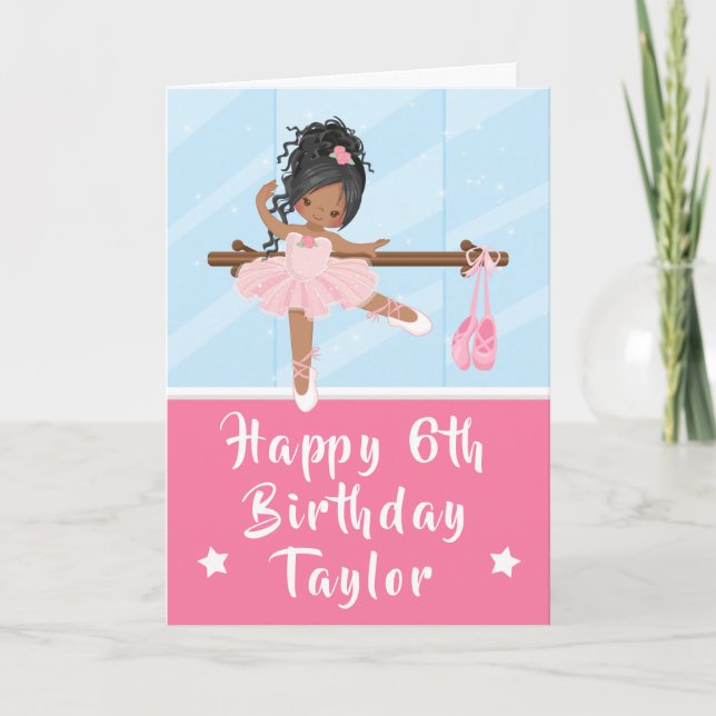 Ballerina African American Pink Happy Birthday Car Card (Front)