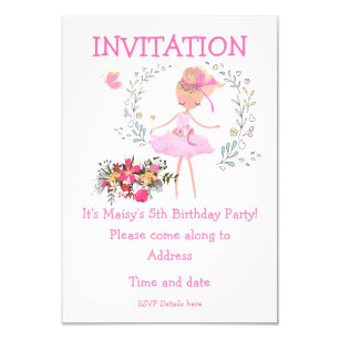 Ballerina and Floral Design Birthday Invite