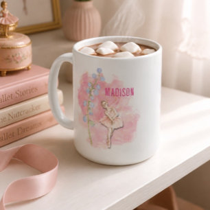 Ballerina and Lily of the Valley Floral on Pink Coffee Mug