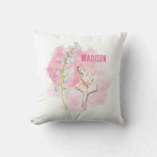 Ballerina and Lily of the Valley Floral on Pink Cushion