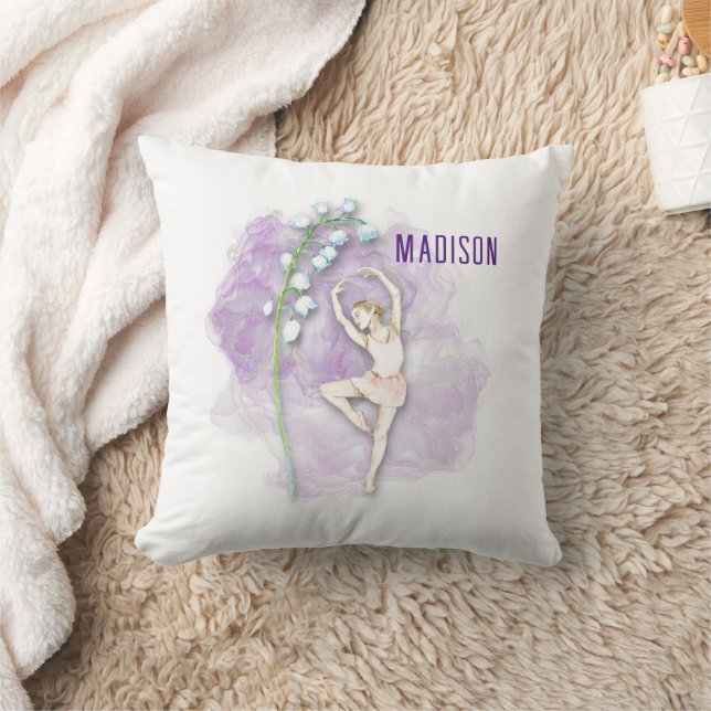 Ballerina and Lily of the Valley Floral on Purple  Cushion (Blanket)