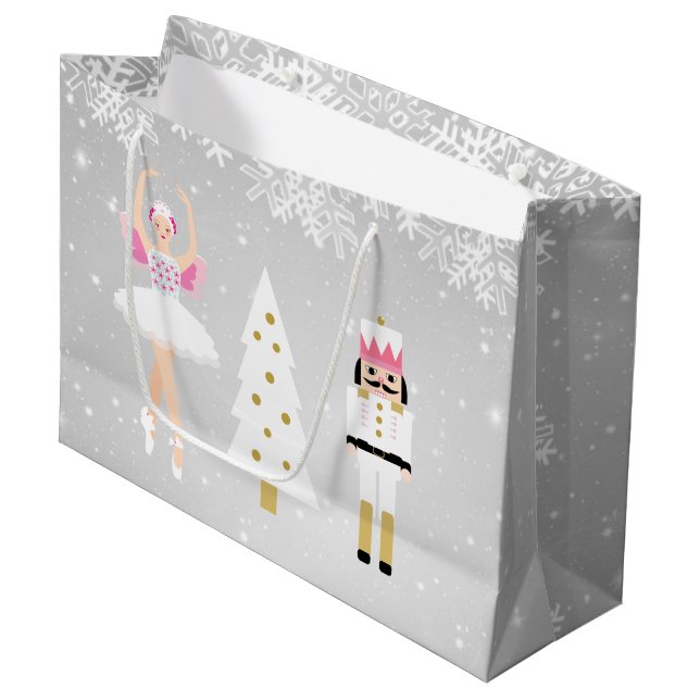 Ballerina and Nutcracker Christmas Gift Bag (Front Angled)