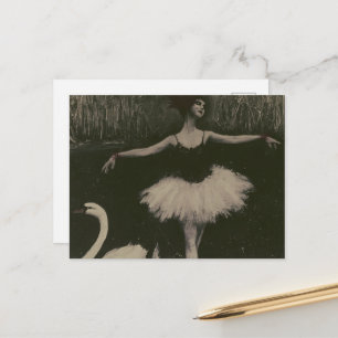 Ballerina and Swan Black and White Postcard