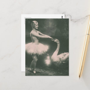 Ballerina and Swan Faux Vintage Photography Postcard