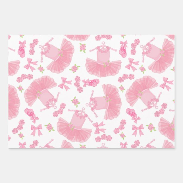 Ballerina and Tutu Pattern Wrapping Paper Sheet (Front 3)