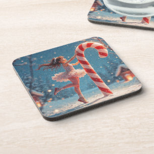 Ballerina Anime Girl & Candy Cane Christmas Coaster