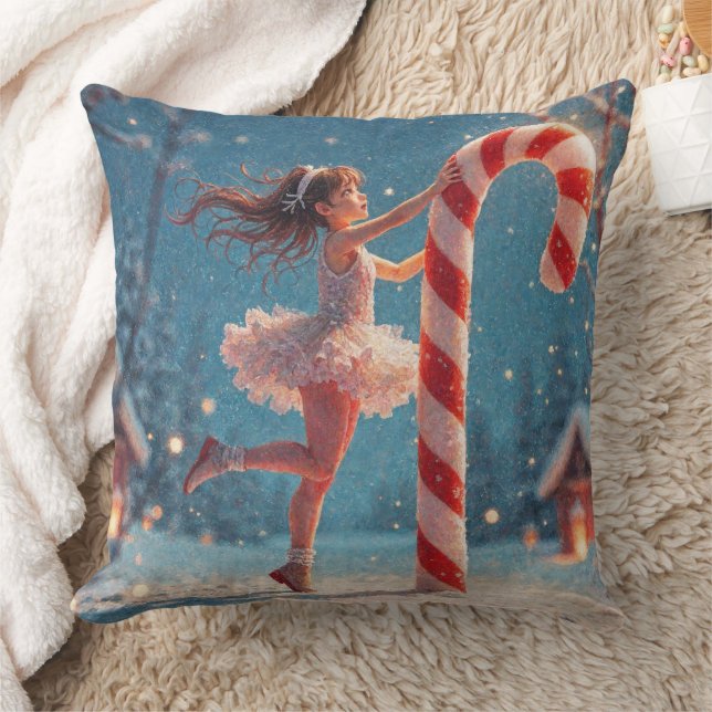 Ballerina Anime Girl & Candy Cane Christmas Cushion (Blanket)