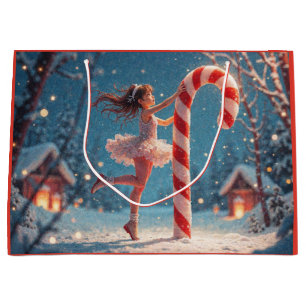 Ballerina Anime Girl & Candy Cane Christmas Large Gift Bag
