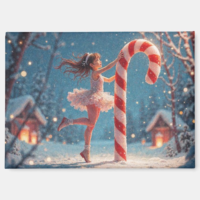 Ballerina Anime Girl & Candy Cane Christmas Magnet (Front)