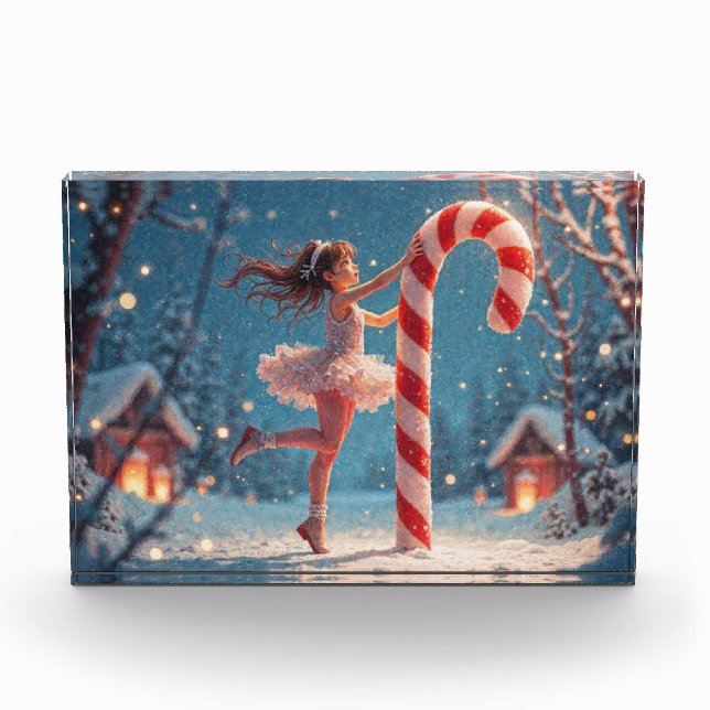 Ballerina Anime Girl & Candy Cane Christmas Photo Block (Front)