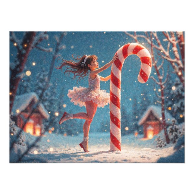 Ballerina Anime Girl & Candy Cane Christmas Photo Print (Front)