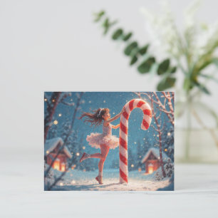 Ballerina Anime Girl & Candy Cane Christmas Postcard