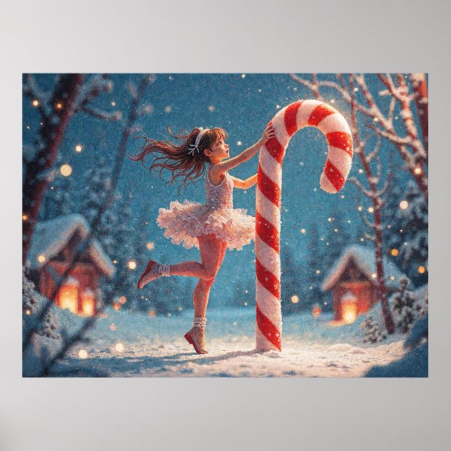 Ballerina Anime Girl & Candy Cane Christmas Poster (Front)