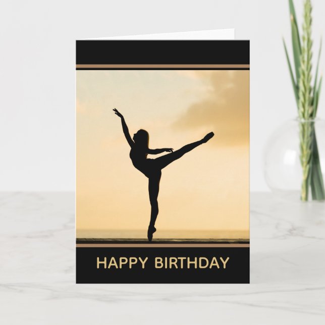 Ballerina Arabesque Sunset | Happy Birthday Card (Front)