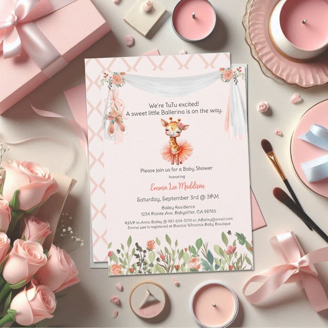 Ballerina Baby Girl Shower Tutu Elegant Giraffe Invitation (Creator Uploaded)