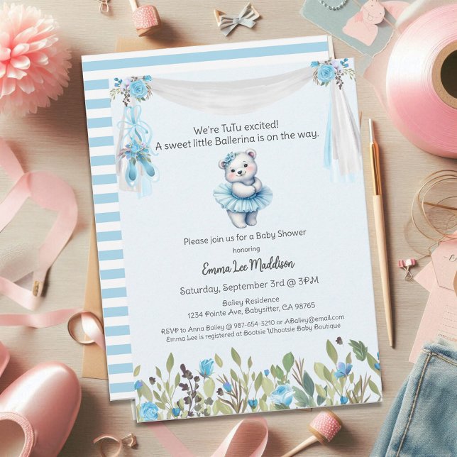 Ballerina Baby Girl Shower Tutu Elegant Polar Bear Invitation (Creator Uploaded)