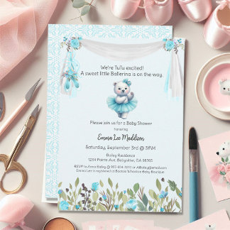 Ballerina Baby Girl Shower Tutu Excited Polar Bear Invitation