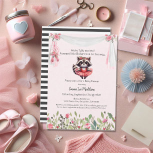 Ballerina Baby Girl Shower Tutu Excited Racoon Invitation