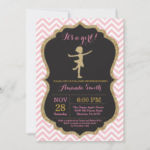 Ballerina Baby Shower Pink and Gold Glitter Invitation