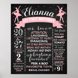 Ballerina ballet First Birthday chalkboard sign
