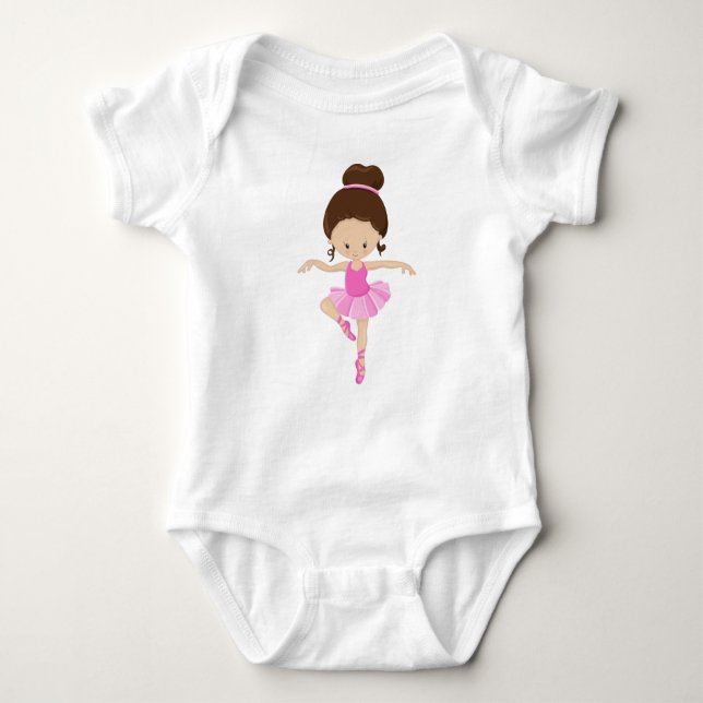 Ballerina, Ballet Girl, Ballet Dance, Brown Hair Baby Bodysuit (Front)
