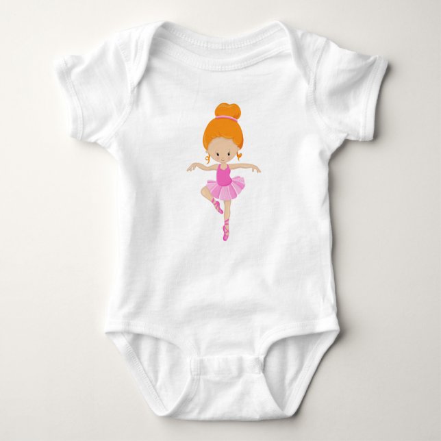 Ballerina, Ballet Girl, Ballet Dance, Orange Hair Baby Bodysuit (Front)