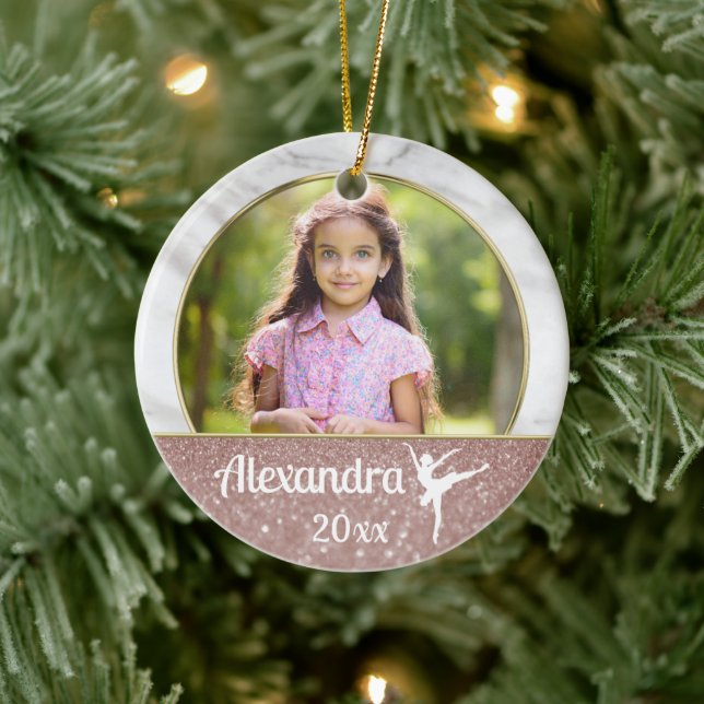 Ballerina Ballet Girls Elegant Pink Glitter Dance  Ceramic Ornament (Tree)