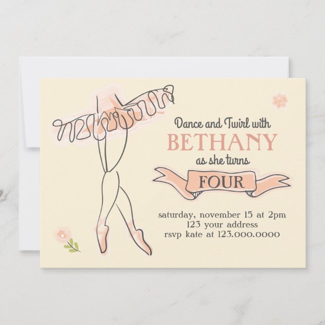 Ballerina/Ballet Party Invitation (Front)