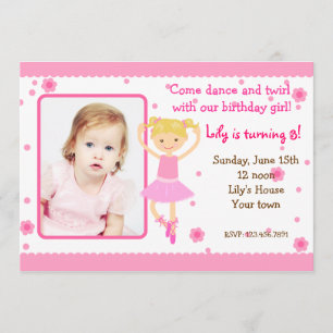 Ballerina Ballet Photo Birthday Party Invitations