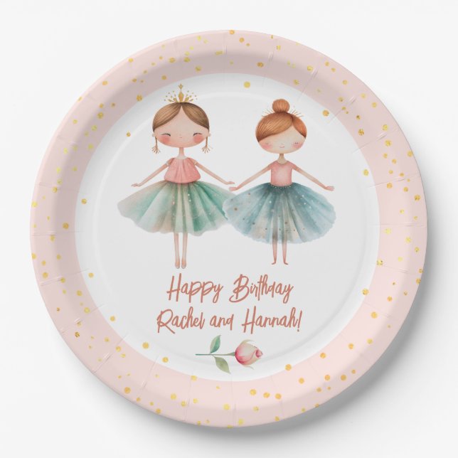 Ballerina Ballet Pink Double Birthday Paper Plate (Front)