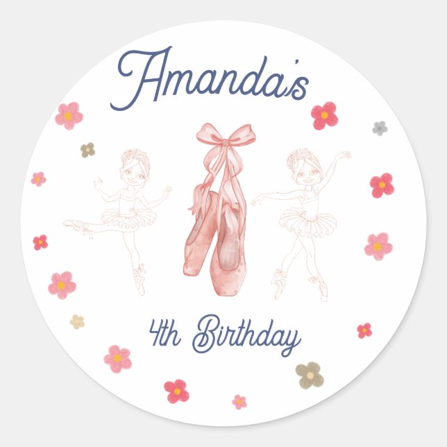 Ballerina Ballet Pink Pattern Birthday Classic Round Sticker (Front)