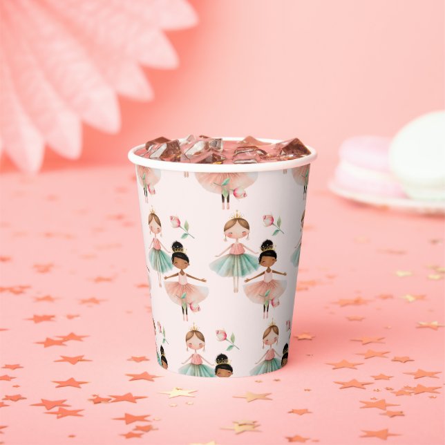 Ballerina Ballet Pink Pattern Birthday Paper Cups (Insitu)