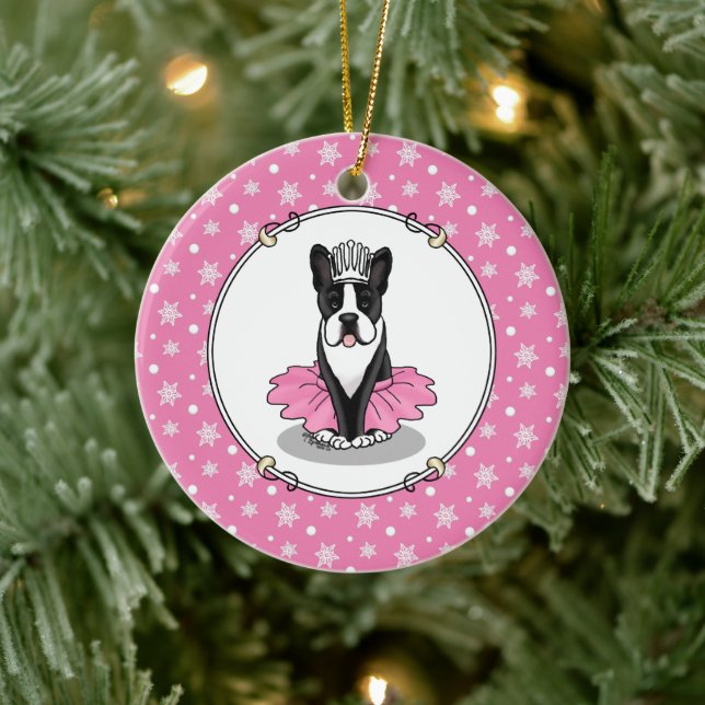 Ballerina Ballet Princess Boston Terrier (black) Ceramic Ornament (Tree)