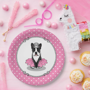 Ballerina Ballet Princess Boston Terrier (black) Paper Plate