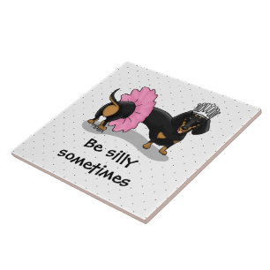 Ballerina Ballet Princess Dachshund (black & tan) Ceramic Tile