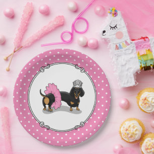 Ballerina Ballet Princess Dachshund (black & tan) Paper Plate
